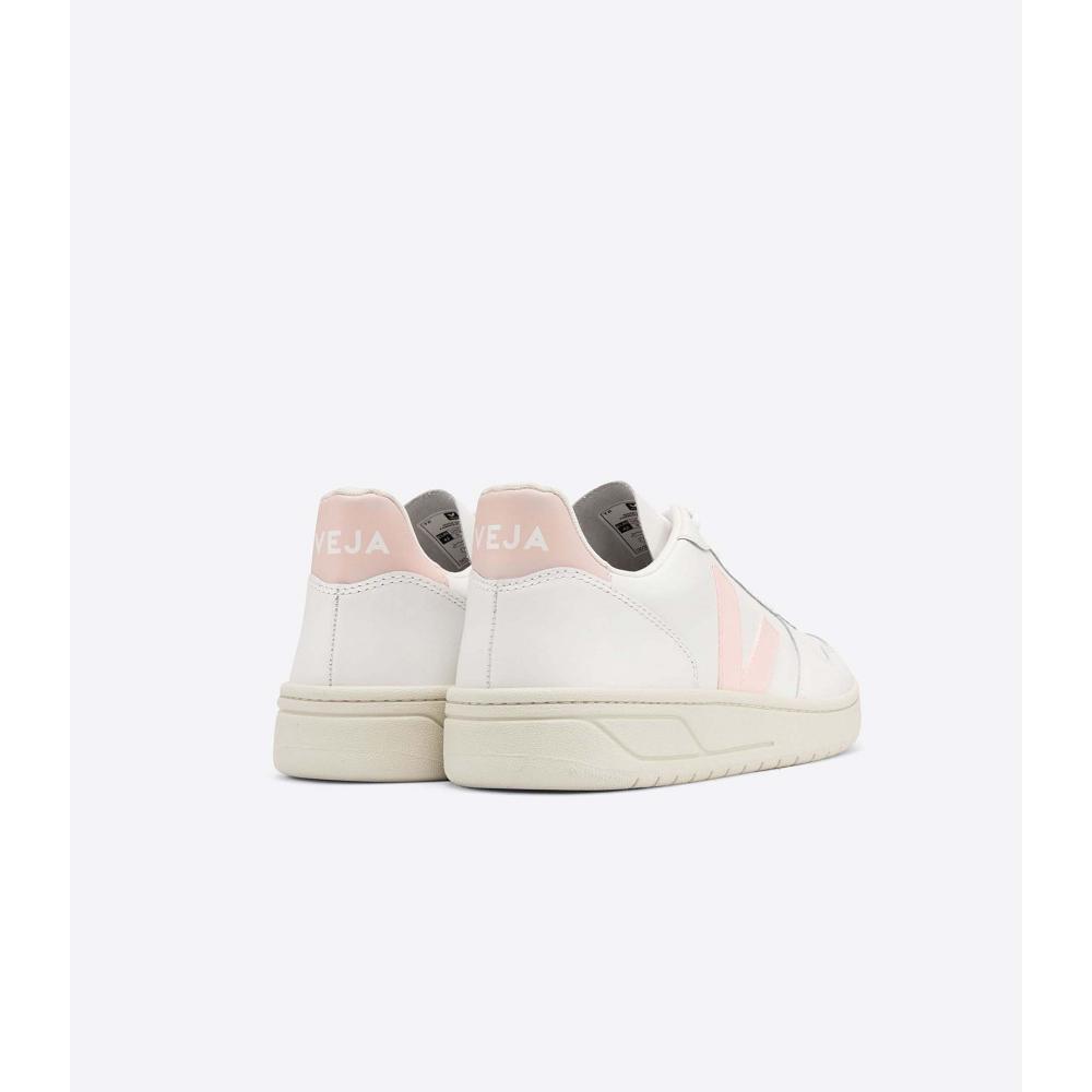 Veja V-10 LEATHER Women's Sneakers White/Pink | CA 659RVD